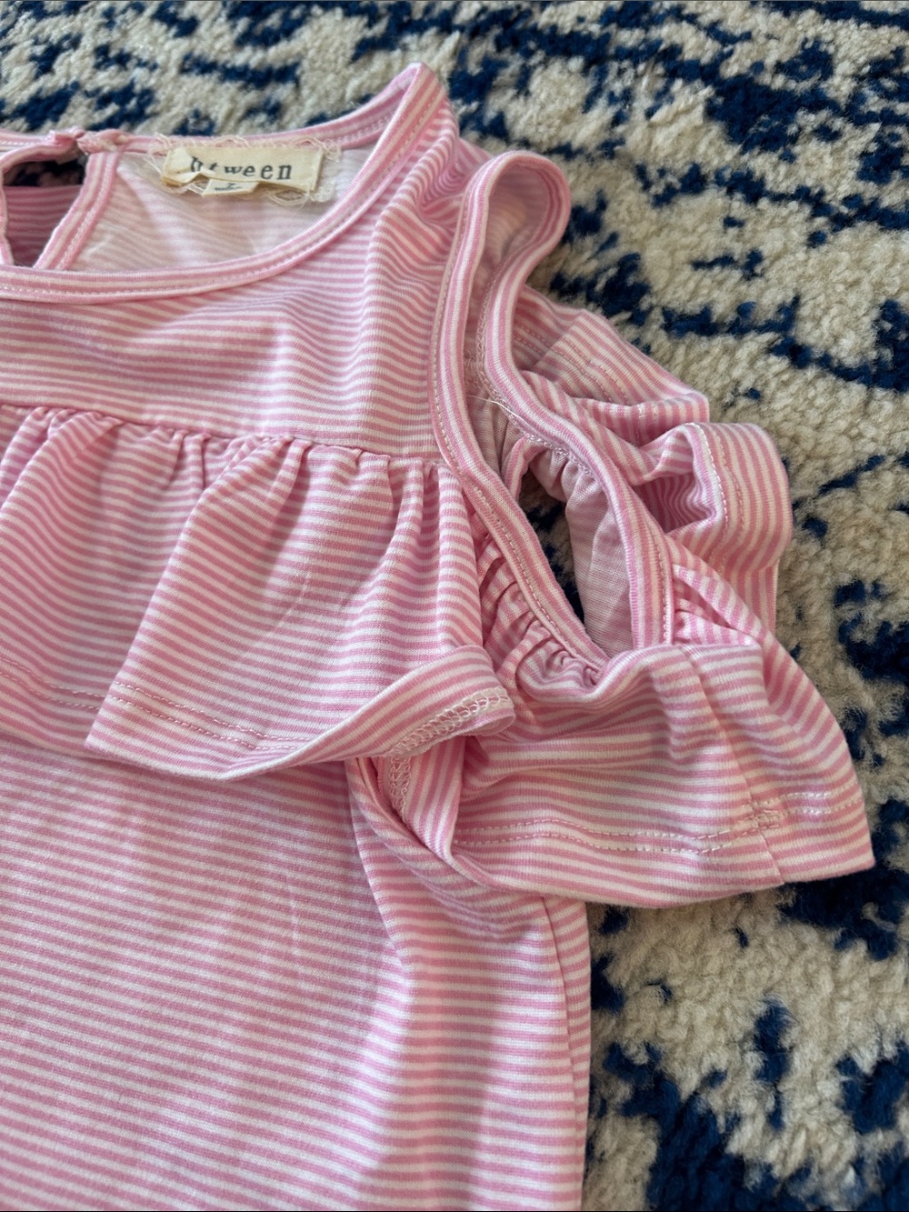 btween Pink & White Striped Ruffle Cold-Shoulder Top - Picture 3 of 6